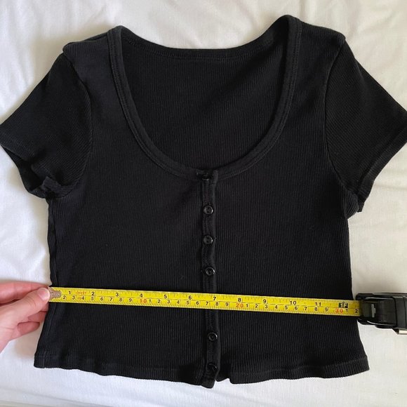 SOLD - American Apparel 2x1 Black Ribbed Button Crop Top - Picture 8 of 10